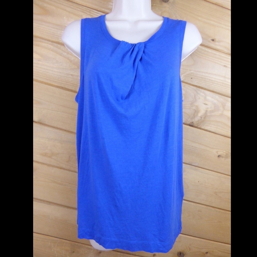 Vince. Blue Tunic Tank Keyhole On Neck Jersey Sleeveless Casual Top M